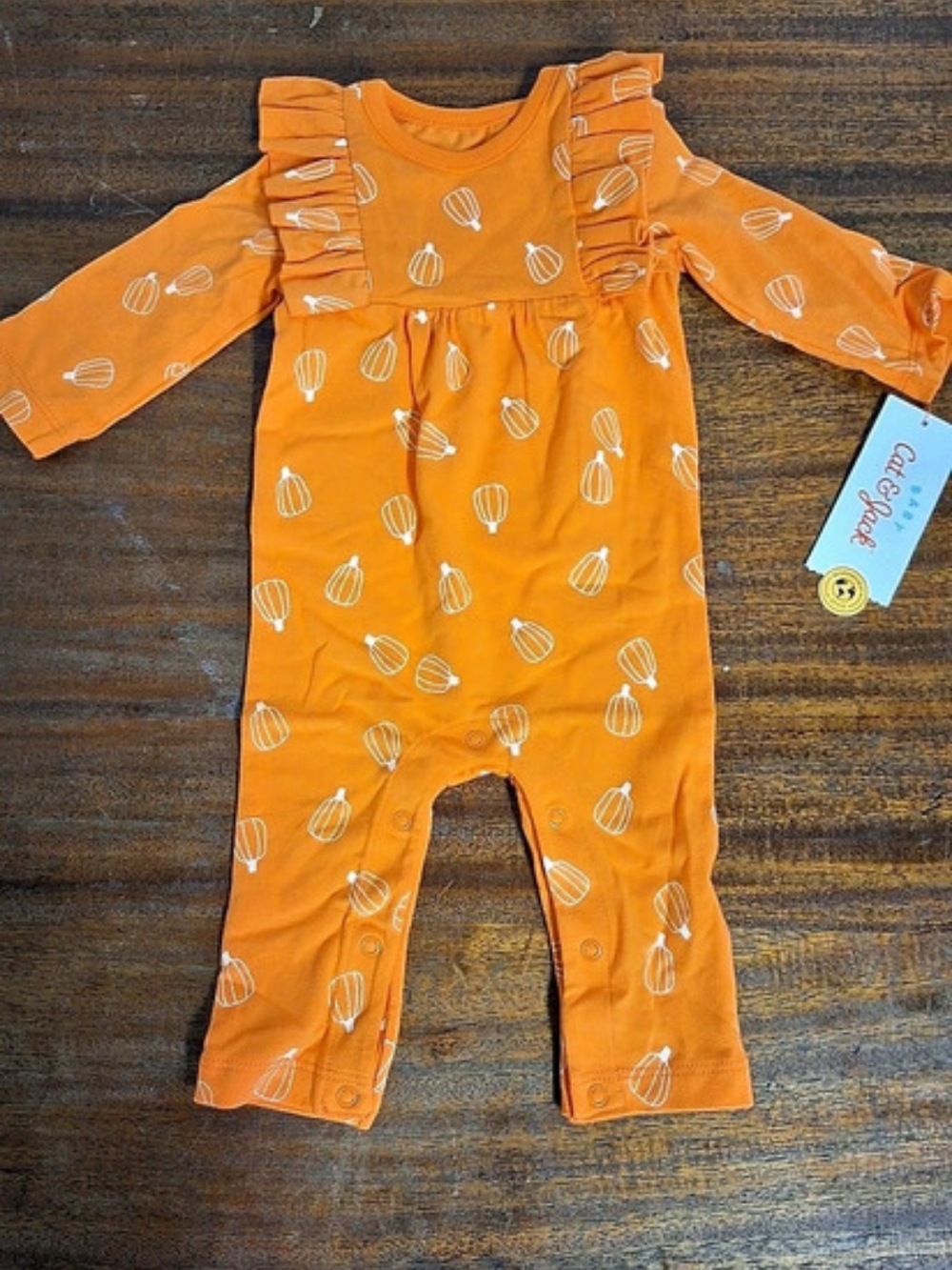 NWT Cat & Jack Pumpkin Print Ruffle Jumpsuit / Bodysuit NB